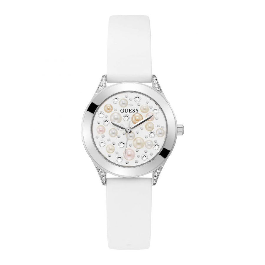 Guess GW0381L1 Silver Tone Case White Silicone Watch