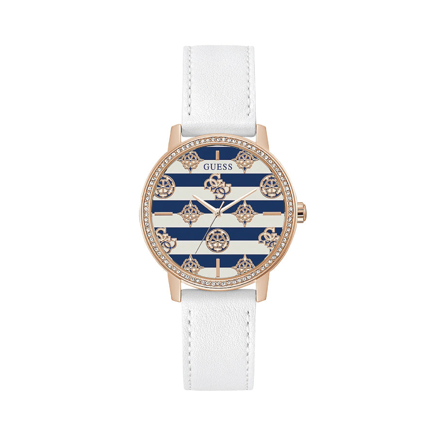 Guess GW0398L2 Eco-Friendly Rose Gold And White Leather Recycled Ultra Suede Strap Watch