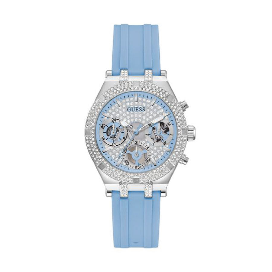 Guess GW0407L1 Silver Tone Case Blue Silicone Watch