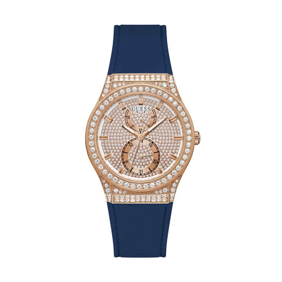 Guess GW0439L4 Rose Gold Tone Case Blue Silicone Watch