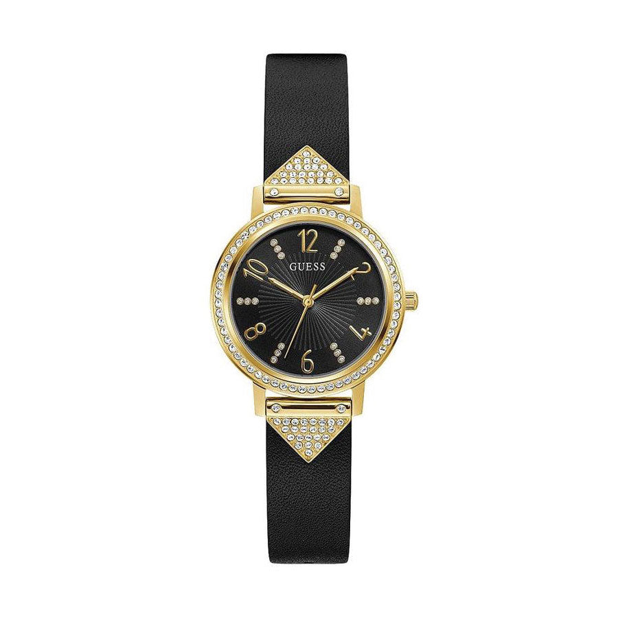 Guess GW0473L2 Gold Tone Case Black Genuine Leather Watch