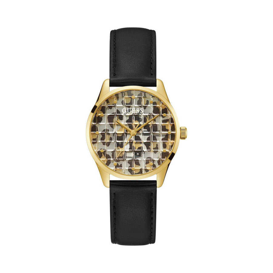 Guess GW0481L1 Gold Tone Case Black Genuine Leather Watch