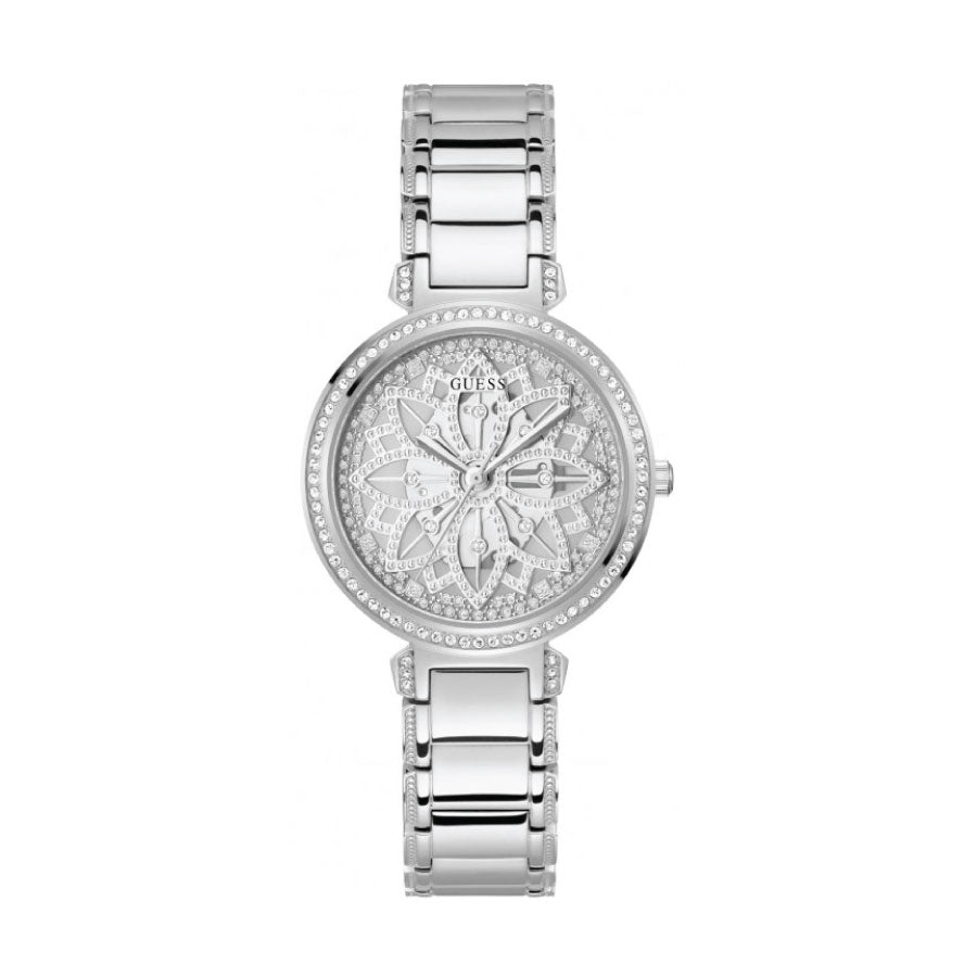 Guess GW0528L1 Silver-Tone Floral Cut-Through Analog Watch