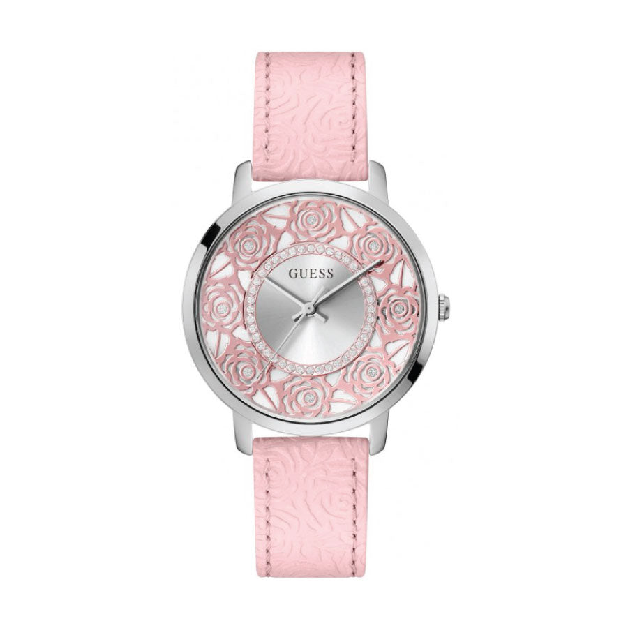 Guess GW0529L1 Iridescent Floral Cutout Pink Analog Leather Watch