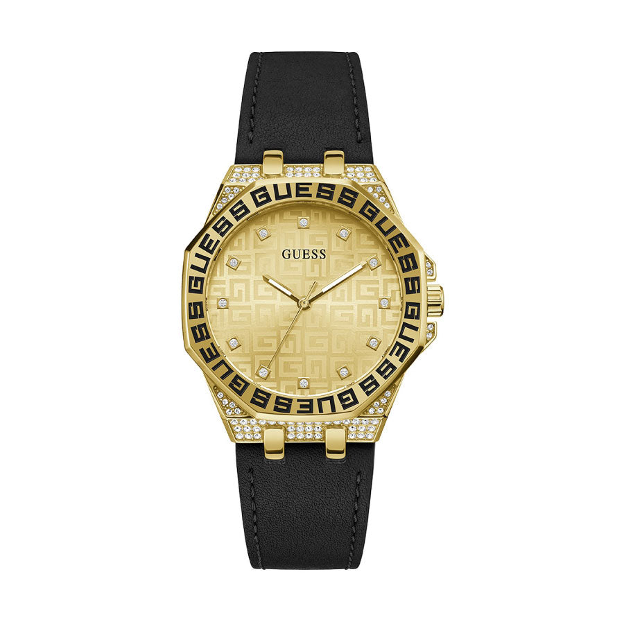 Guess GW0547L3 Gold Tone Case Black Leather Watch