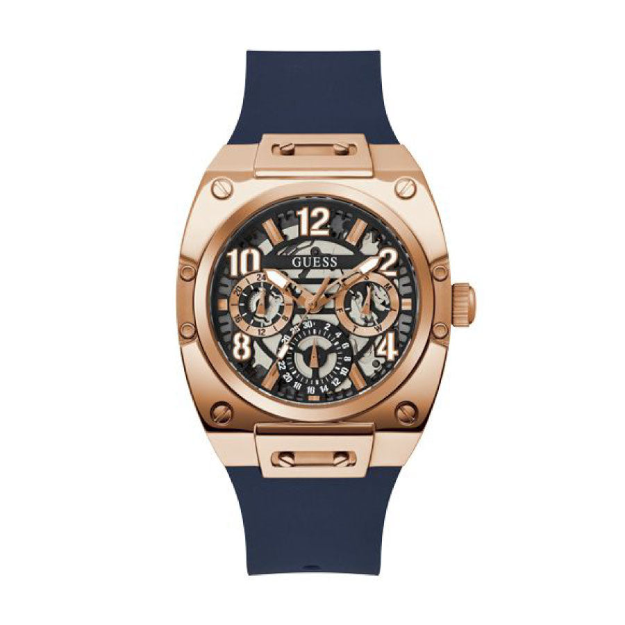 Guess GW0569G3 Rose Gold Tone Case Blue Silicone Watch