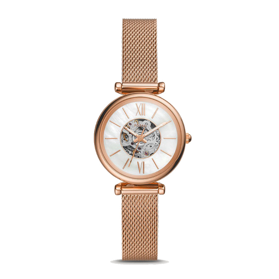 Fossil ME3188 Carlie Mini Automatic Rose Gold-Tone Stainless Steel Mesh