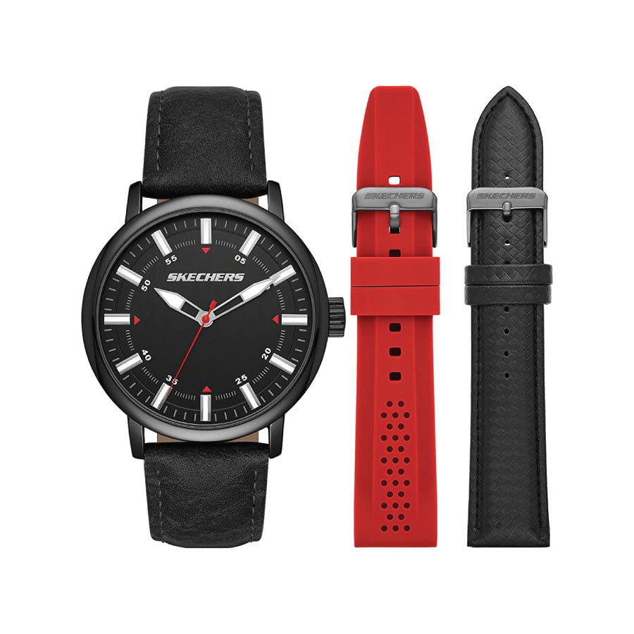 Skechers SR9068 Quartz Black-Tone Dial Black Silicone Strap Watch + Straps