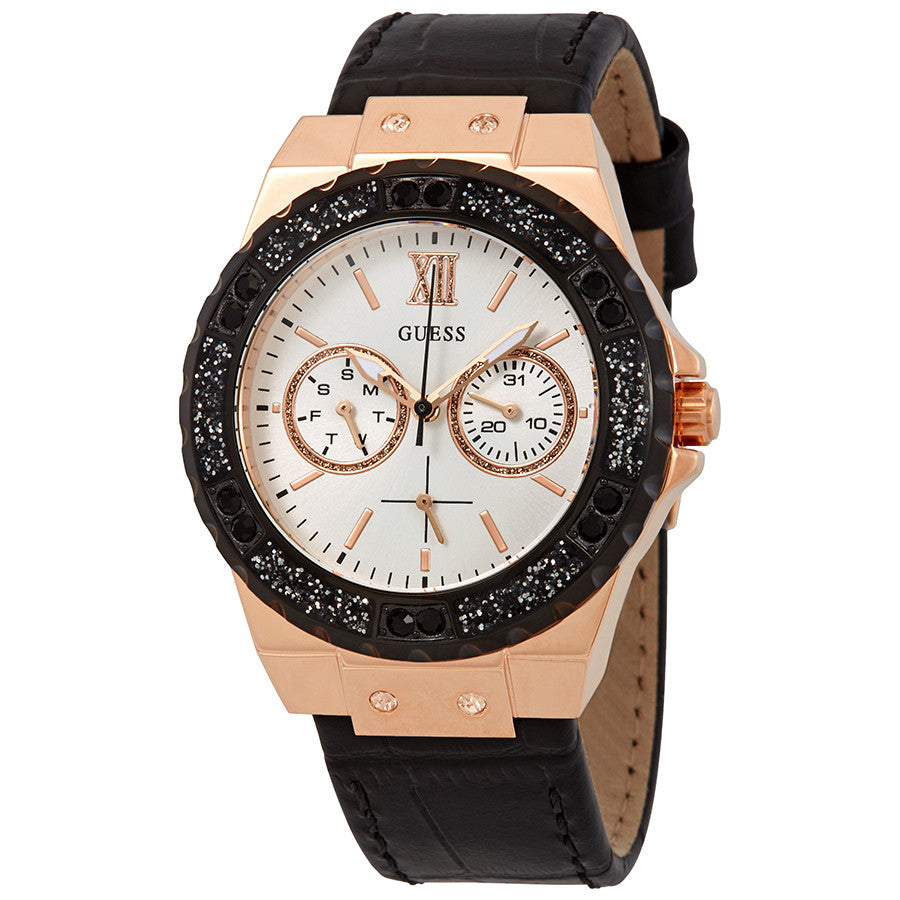 Guess W0775L9 Rose Gold Tone Case Black Silicone Watch